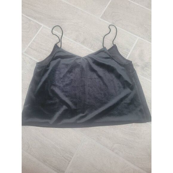 Kendall + Kylie Velour Style Spaghetti Strap Tank Cami‎ Crop Black Size Small - Picture 5 of 5